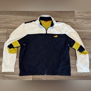Puma Men’s LARGE Track Jacket Navy /White Mesh Lined Windbreaker Pockets Retro
